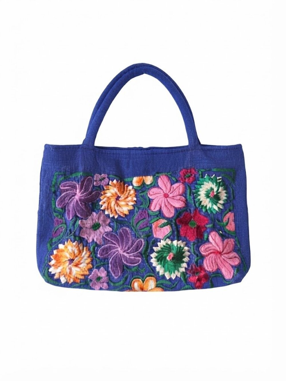 Blue Floral Embroidered Tote Shoulder Bag